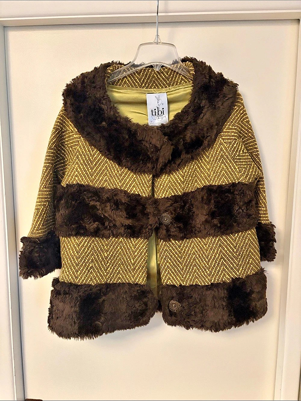 Tibi Chevron Faux Fur Trim Jacket Size Small